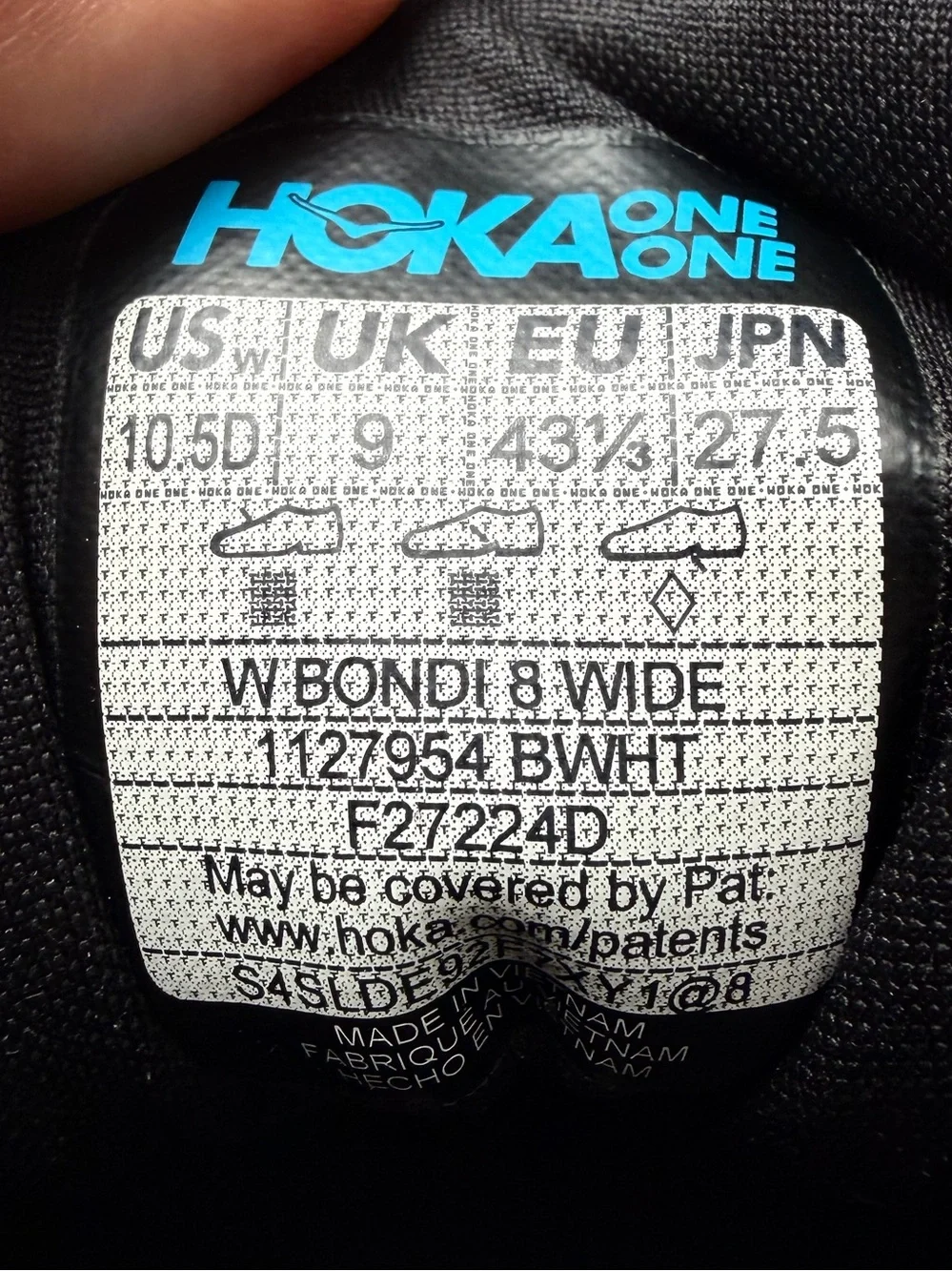 Hoka One One Bondi 8 Womens 10.5D Wide Black White Shoes 1127954 BWHT